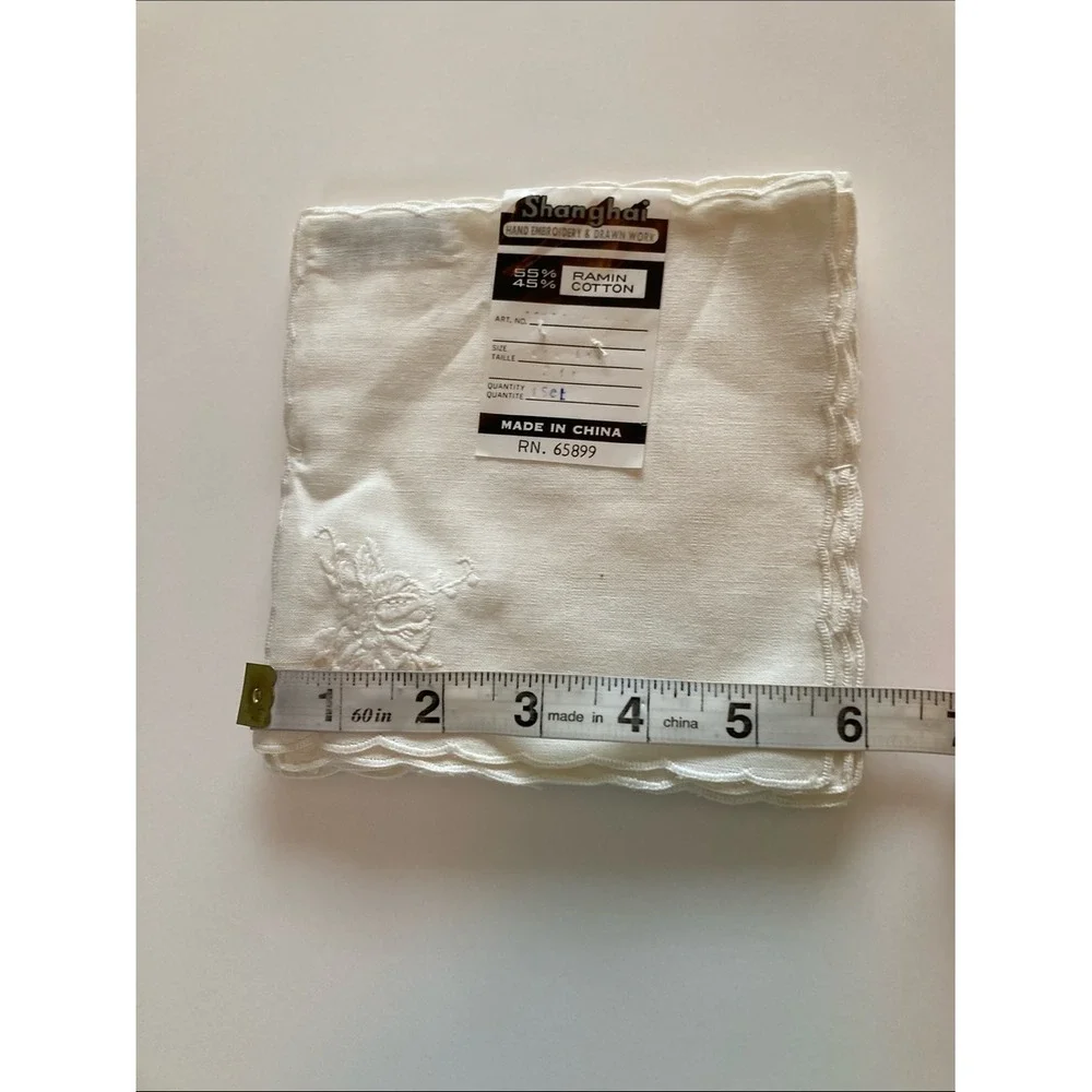 Shanghai White Embroidered Cotton 24 Piece Cocktail Napkin Drink Slipper Set‎